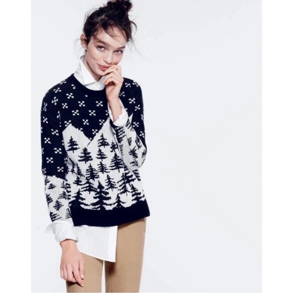 J. Crew Oversize Wool Fair Isle Snow Mountain Trees Sweater - Picture 2 of 8